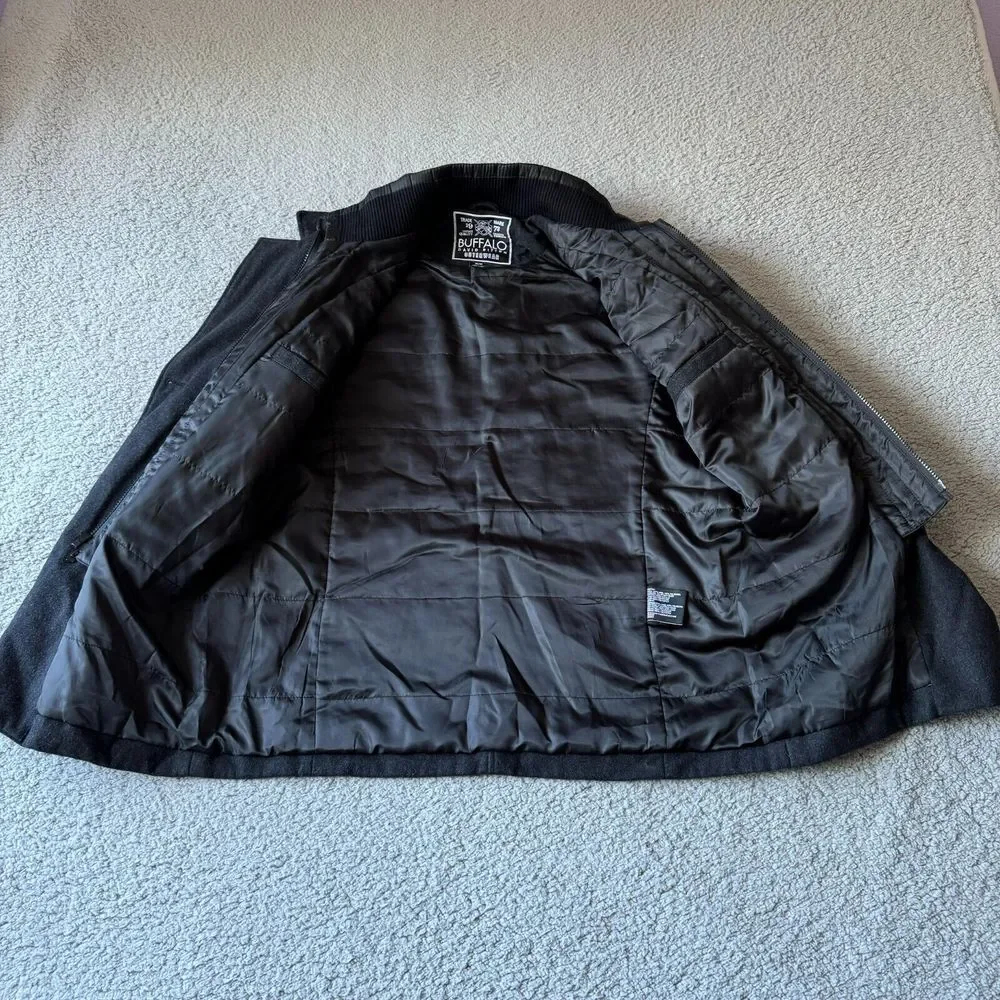 Buffalo David Bitton Jacket Mens Medium Gray Wool Blend Overcoat‎ Insulated